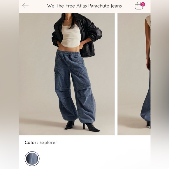 NWT Free People We The Free Atlas Parachute Jeans Explorer striped blue - Medium - Picture 7 of 11